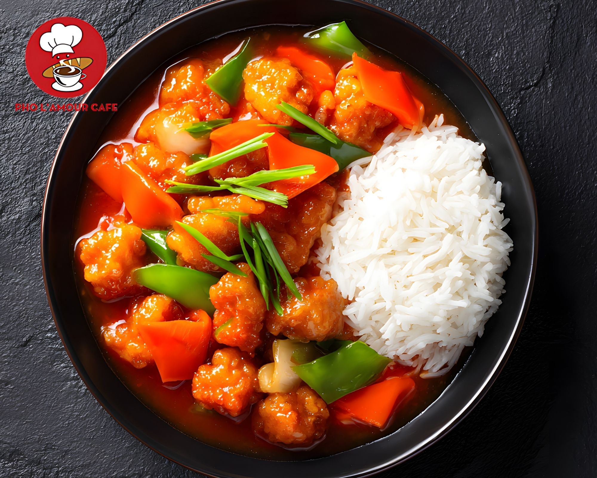 Enjoy sweet and sour stir-fried chicken with white rice