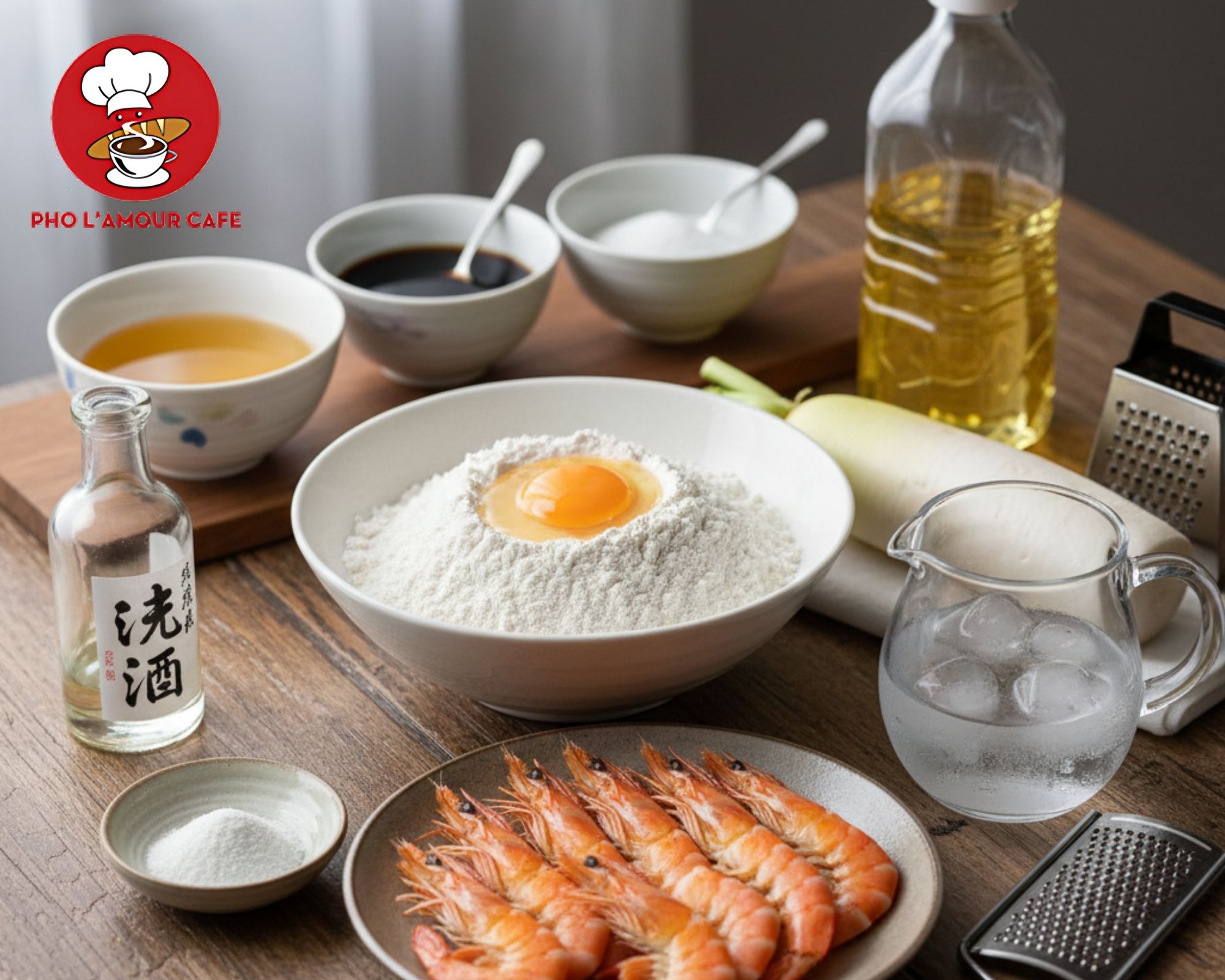 Ingredients for making shrimp tempura