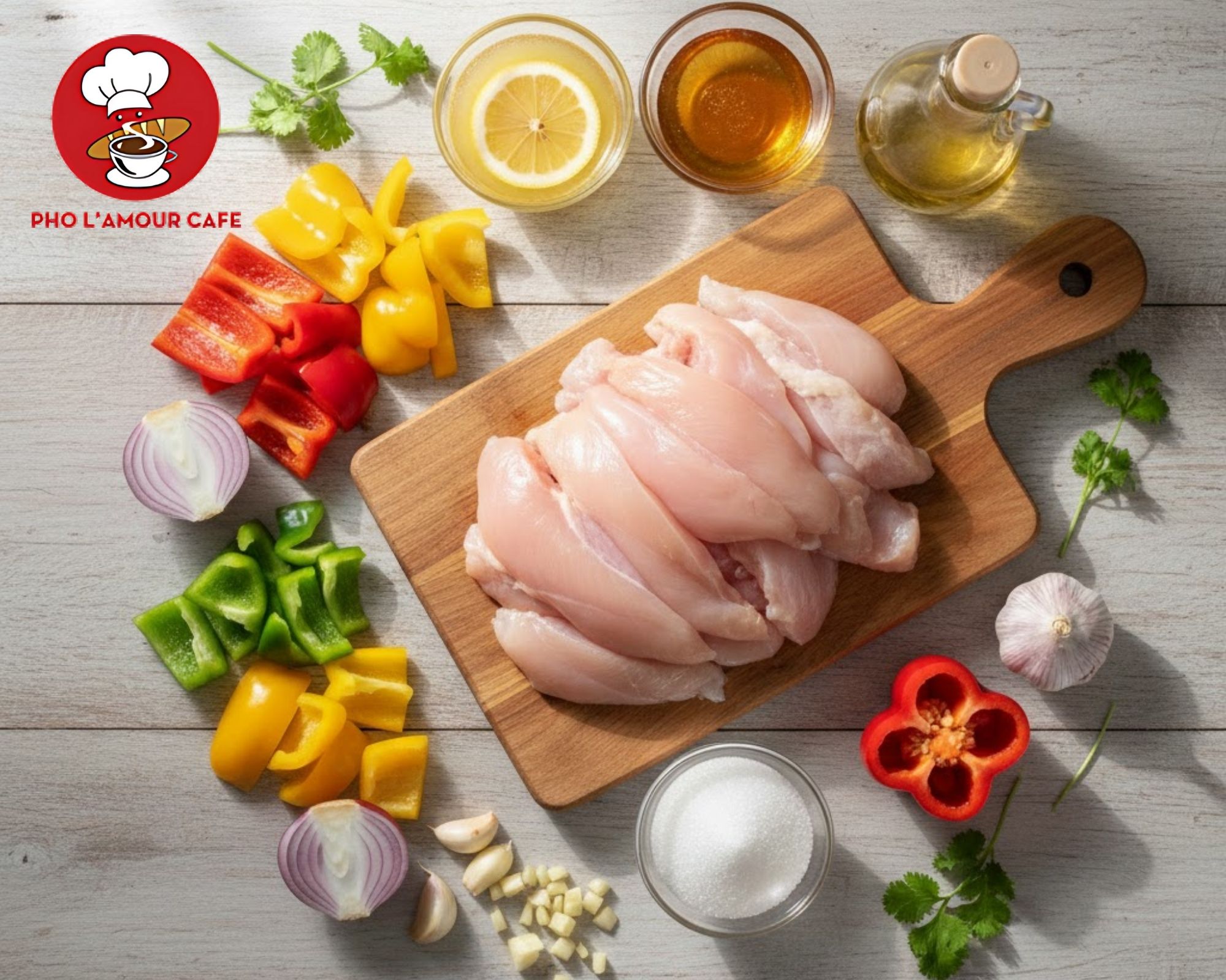 Ingredients to make the sweet and sour chicken