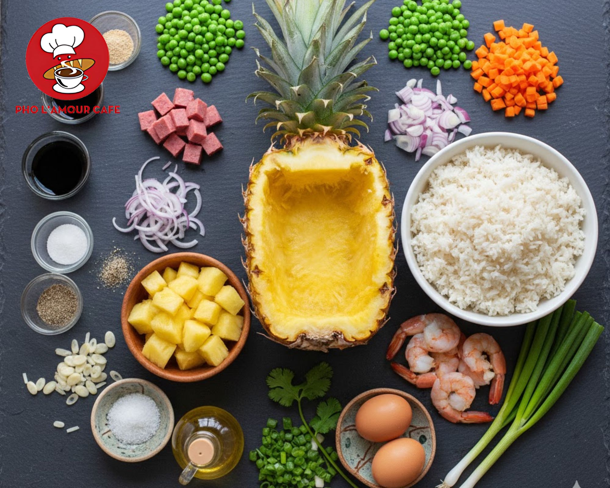 Prepare the ingredients to make Pineapple Fried Rice